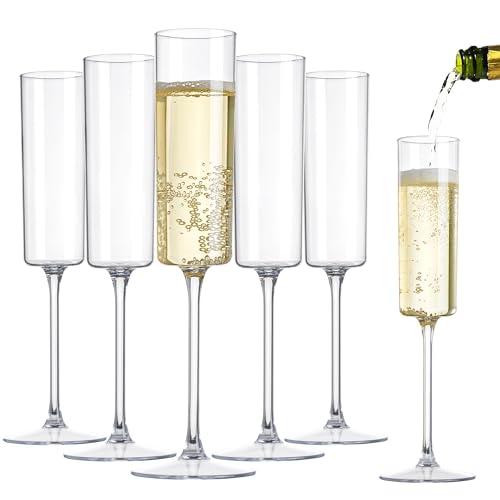 7 Pack Plastic Champagne Flutes - 6 Oz Clear Disposable Champagne Flutes - Square Plastic Toasting Glasses for Party Birthday Anniversary Wedding