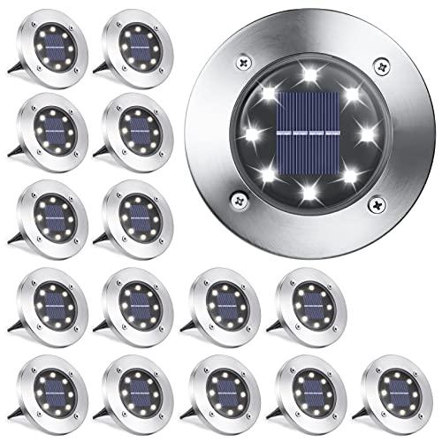 LYHOPE Solar Ground Lights Outdoor, 13 Pack 8 LED Solar Disk Lights Waterproof Garden In-ground Pathway Light Landscape Lighting for Lawn,Yard,Deck,Patio,Walkway (White)