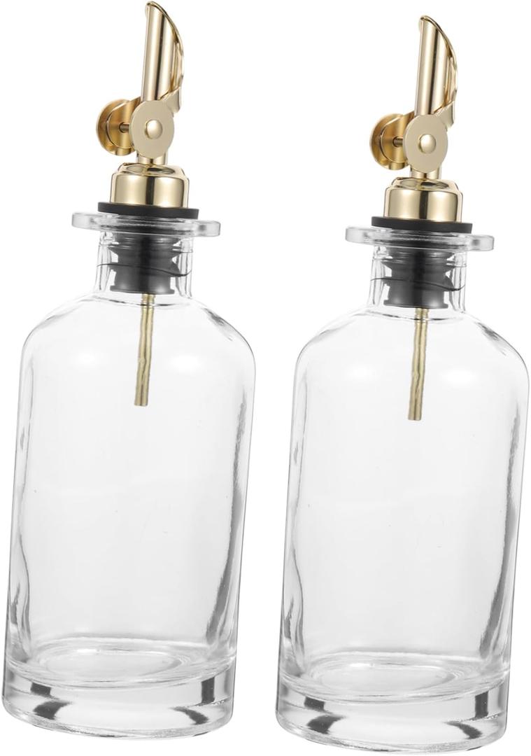 Automatic Oil Bottle for Kitchen Sauce Dispenser Glass Syrup Pump Oil Control Nozzle (21X7X7CM, Golden)