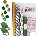 LaRibbons Christmas Wrapping Paper Set, Classic Santa & Stripe Design with Gift Bow & Ribbons & Tags, Perfect for Holiday, Party, Xmas Celebration,30 Inch X 10 Feet (4Rolls, 100 sq.ft.ttl.)