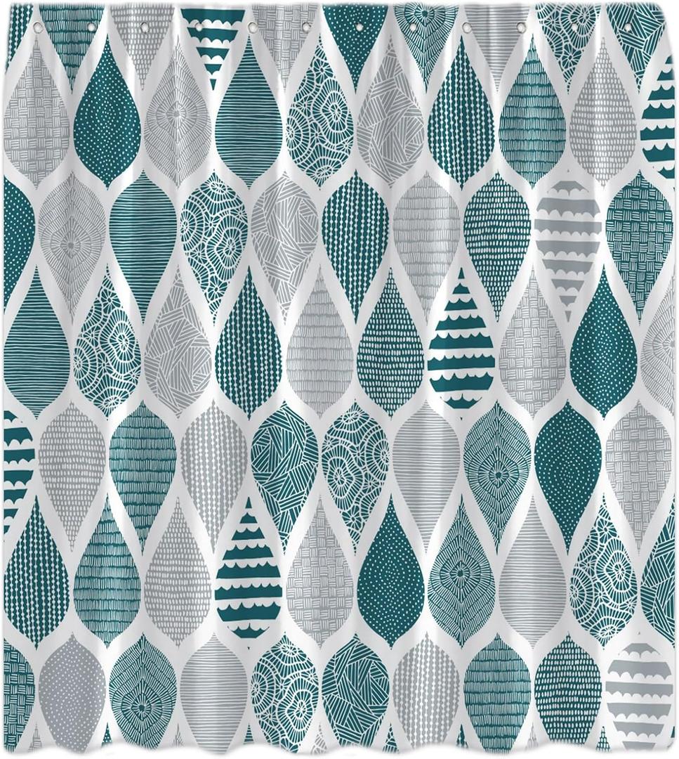 Teal and Grey Shower Curtain Boho Chic Geometric Pattern Modern Abstract Paisley Minimalist Aesthetic Decor Bathroom Curtains Set with Hooks, Size 70"WX70"H