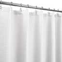 Barossa Design Fabric Shower Curtain Cotton Blend 78 inch Long, Honeycomb Waffle Weave, Hotel Luxury, Heavy Weight, Spa, Washable, White, 72x78
