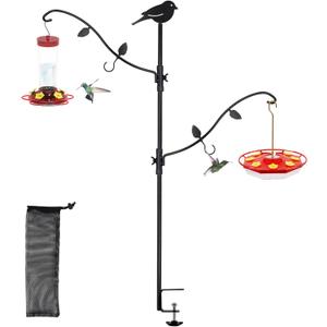 Yosager Deck Pole Bird Feeding Station Kit, Porch Multi Hook Bird Feeder Hanging Kit with Two Adjustable Branches, Attracting Wild Birds, Planter Hanger