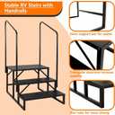 LUCKUP 3 Step RV Stairs with Handrails- Non Slip Hot Tub Steps Portable Mobile Home Stairs for RV, Travel Trailer, Camper Outdoor (Black)