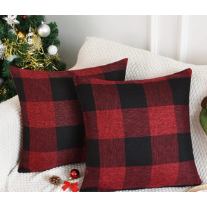 Tosewever Set of 4 Christmas Buffalo Check Plaid Pillow Covers, 18 x 18 inches Red and Black Farmhouse Pillow Cases, Cotton Linen Throw Pillow Covers Cushion Case for Home Decor Car Bed Sofa Couch