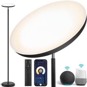 OUTON Smart LED Floor Lamp, 30W/3000LM Dimmable Bright Torchiere Sky Lamp Compatible with Alexa Google Home, WiFi Remote, Tall Standing Lamp with 4 Color Temperature for Living Room Bedroom Office (Matte Black)