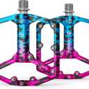 Road/Mountain Bike Pedals - 3 Bearings Bicycle Pedals - 9/16 CNC Machined Flat Pedals with Removable Anti-Skid Nails