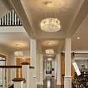 HAIXIANG Modern Crystal Chandelier Dimmable LED 8 Inch Ring Pendant Lights Adjustable Glam Chandeliers Lighting Fixtures for Dining Room Living Room Bedroom Gold Light