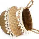 Tassel Macrame Woven Seagrass Belly Basket for Storage, Decoration, Laundry, Picnic, Plant Basin Cover, Groceries and Toy Storage (Medium, Tassel)