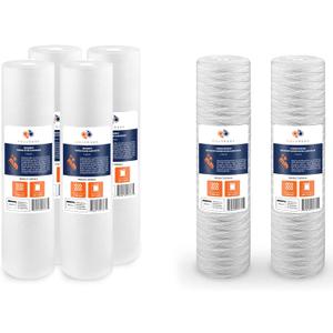 Aquaboon 4-Pack of 1 Micron 20" x 4.5" Sediment Water Filter Replacement Cartridge & Aquaboon 2-Pack String Wound Sediment Water Filter Cartridge | Universal Whole House 1 Micron 20 inch Cartridges