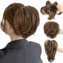 SEGO Claw Clip Short Ponytail Extension Messy Bun Hair Piece With 4 Bendable Metals DIY Synthetic Fake Hair Bun For Women 8 Inch-#6H27 Brown/Dark Blonde