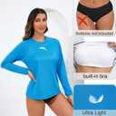 Halcurt Women's Long Sleeve Rash Guard Swim Shirt with Built in Bra Lightweight UPF50+ Quick Dry Swimsuit Top (Blue, XXXL)