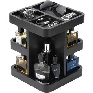 Cologne Organizer for Men, Wooden Perfume Stand, 3 Tier Perfume Shelf with Rotate, Bathroom Organizer, Husband Boyfriend Birthday Gift Ideas, Valentine's Day Gifts for Men, Black