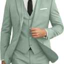 Men Suits 3 Pieces Set Slim Fit Wedding Suit Groomsmen Prom Suit Tuxedo Business Formal Casual Groom Suit Jacket Blazer Pants (Green, L)