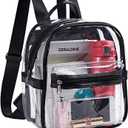 Mini Clear Backpack,Stadium Approved Clear Bag with Front Accessory Pocket, Heavy Duty See Through Backpack for Festivals, Concerts,Sporting Events (Medium Black)