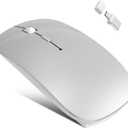 Bluetooth Wireless Mouse for MacBook Air Mac Pro iPad Laptop Computer Pad Optical Rechargeable Slim Silent Dual Mode (2.4G USB-C/USB-A&Bluetooth 5.2/3.0) Mouse Jiggler for Computer Awakening - Silver