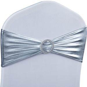 Babenest Spandex Chair Sashes Bows 50PCS Premium Stretch Chair Cover Band with Buckle Slider Universal Elastic Chair Ties for Wedding Party Ceremony Reception Banquet Decoration (Metallic Silver)