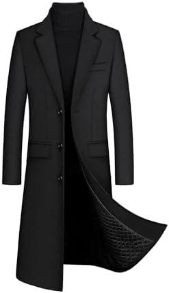 xxxiticat Men's Winter Trench Coat Long Sleeve Notch Lapel Single Breasted Quilted Cotton Long Overcoat Jacket Wool Pea Coat XL