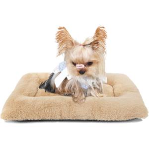 Dog Crate Bed 18 Inch Washable Dog Beds for XX-Small Dogs Deluxe Thick Soft Fluffy Comfy Kennel Pad Anti-Slip Indoor Pet Sleeping Mat for Extra Small Puppy Breeds,18" x 12",Light Brown
