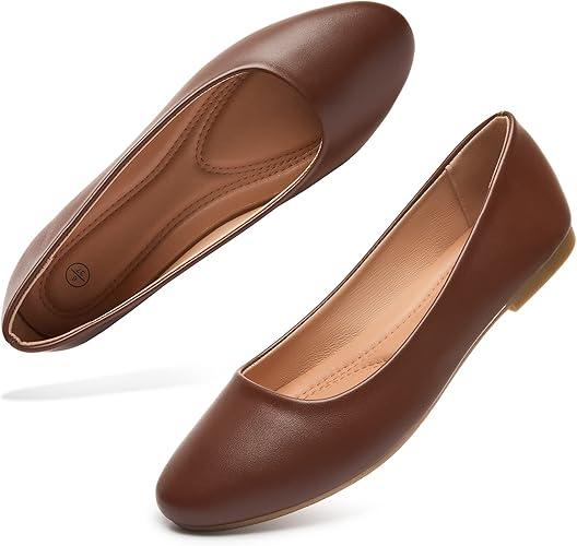 Hash Bubbie Women's Flats Shoes Ballet Flats Dress Shoes Comfortable PU Leather Slip on Shoes for Women (7.5, Brown)