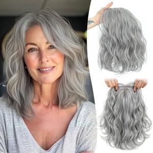 Ms Taj 11 Inch Short Wavy Hair Topper for Women with Thinning Hair, Natural Synthetic Lightweight & Breathable Hairpiece for Women with 6.5"x6.5" Base, Instantly Adds Volume and Coverage