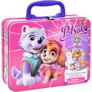 Paw Patrol Coloring and Activity Tin Box, Includes Markers, Stickers, Mess Free Crafts Color Kit in Tin Box, for Toddlers, Boys and Kids