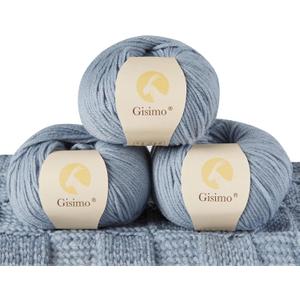 100% Merino Wool Yarn, 6-Ply Luxurious and Soft Yarn for Hand Knitting & Crocheting, 1.76 OZ/50g, 127 yds/116 Meters (Morandi Blue, 3 Balls)