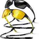 suoso Polarized Sports Sunglasses for Men: UV400 Protection Glasses Womens Wrap Around Goggles for Driving Fishing (Black&Yellow)