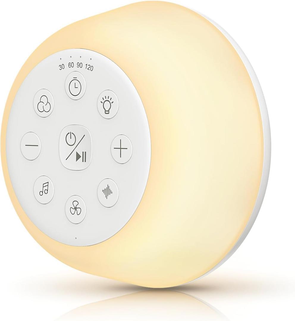 Rechargeable White Noise Machine with 9 Colors Night Light, Portable Sound Machine for Baby Adult Sleeping with 26 Soothing Sounds/4 Levels Brightness/5 Timers/32 Levels Volume for Home, Travel, Gift