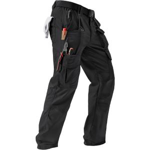 IGOLUMON Men's Tactical Work Pants Ripstop Cargo Pants 10 Pockets | Ripstop Mens Work Pants with Flexible Comfort, Utility Storage and Ergonomic Fit for Construction, Hiking, Camping, Outdoor (Black, M)