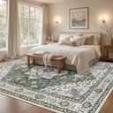 Area Rugs 10x12 Living Room Rug: Washable Rug Soft Vintage Boho Medallion Carpet Indoor Non-Slip Stain Resistant Large Carpets for Bedroom Dining Room Farmhouse Nursery Home Office Green Ivory