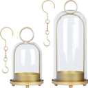 Fohil 5" & 4" Hurricane Glass Candle Holders, Set of 2 Metal Candle Holder with Handmade Sturdy Glass Dome, Candle Lantern for Pillar Candles, Plants, Table Centerpiece, Home Decor