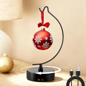 Electric Rotating Ornament Display Stand, Metal Ornament Hangers Stands, Christmas Ornaments Holder for Crafts, Crystal Glass Balls, Baubles, Xmas Gift & Tabletop Decorations(Moon Style)
