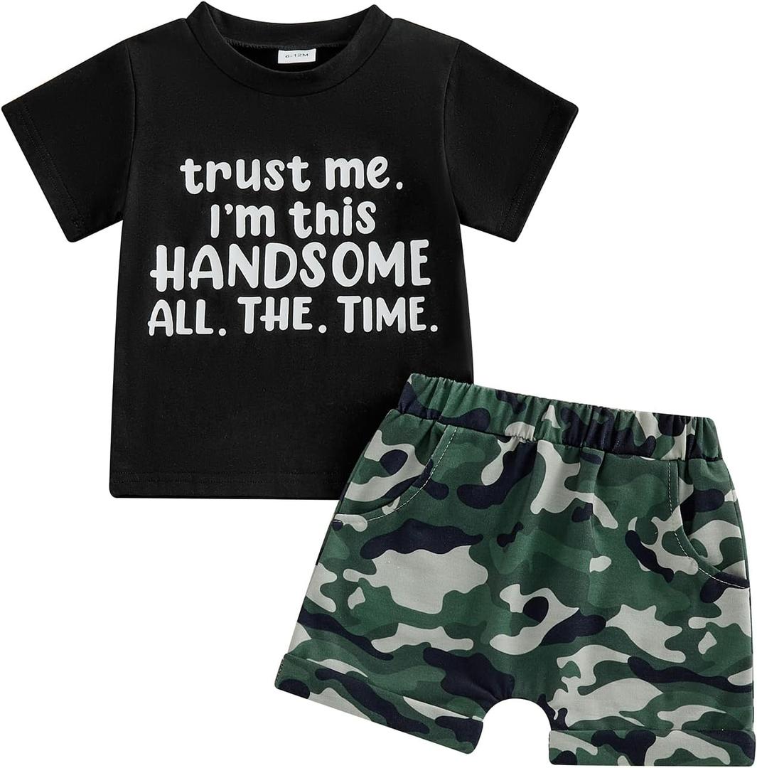 Nyapruwe Toddler Kids Baby Boy Summer Clothes 1T 2T 3T 4T 5T Boys Outfit Short Sleeve Shirt Top Camouflage Shorts Set