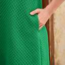 Wenrine Womens 3/4 Sleeve Mini Dress Casual V Neck Collared Textured Loose Fall A Line Argyle Dresses with Pockets (Green)