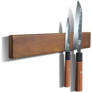 Magnetic Knife Strips, Magnetic Knife Holder for Wall 16 Inch, Acacia Wood Knife Magnetic Strip Use as Knife Bar, Knife Holder for Kitchen Utensil Organizer, Without hooks (16" No Hooks)