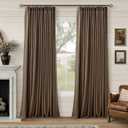 Latte Brown Pleated Linen Blackout Curtains 90 Inches Long for Bedroom Living Room Pinch Pleat Black Out Thermal Insulated Room Darkening Ring Hooks Room Darkening Drapes Curtains with Liner 40x90