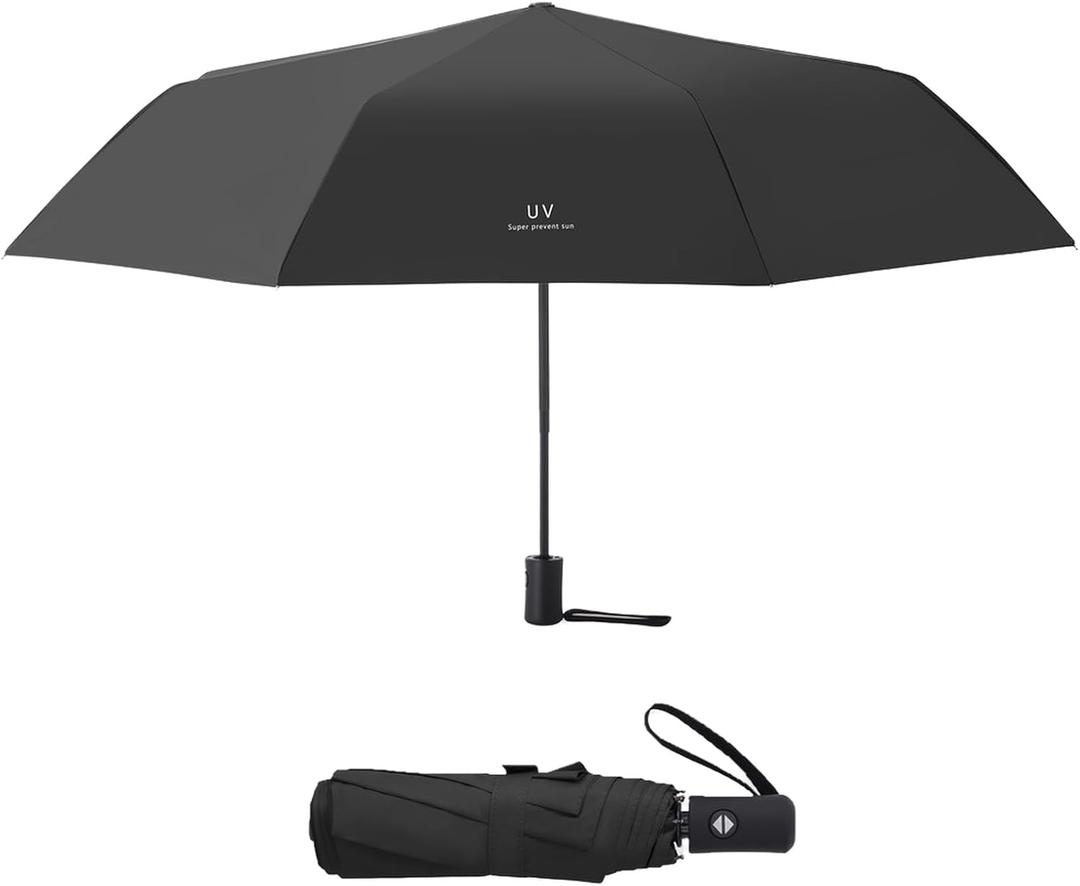 Windproof Compact Travel Umbrella Auto Open/Close - Premium Fiberglass Frame for Rain & Sun Protection - Lightweight Mini Umbrella Fits Purse, Backpack, Car (Black)