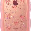 Qokey for iPhone 6S/6 Plus Case 5.5", Glitter Star & Curved Edge Handle Grip Design, Military-Grade Shockproof TPU Cover, Sparkle Protection Scratch-Resistant, Holographic Pink Bow