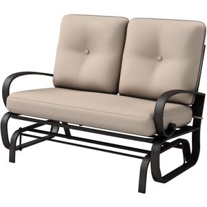 Giantex Outdoor Glider Bench, Patio 2 Person Loveseat with Removable Cushion, Thick Padded Seat, Stable Steel Frame, Outside Glider Swing Chair for Deck, Poolside, Yard, Balcony, Porch,