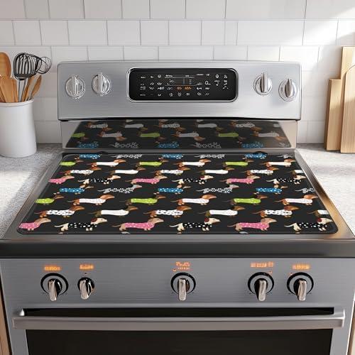 Decorative Electric Stove Cover - Dachshund Design, Non-Slip Heat Resistant Protector for Smooth/Glass Top Stoves, Fits 28.5'' x 20.5''