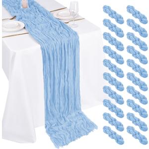 20 Pack Cheesecloth Table Runner - 17x108 Inch Light Blue Boho Gauze Cheese Cloth Table Runners for Baby Bridal Shower Decoration Wedding Party Summer Garden Farmhouse
