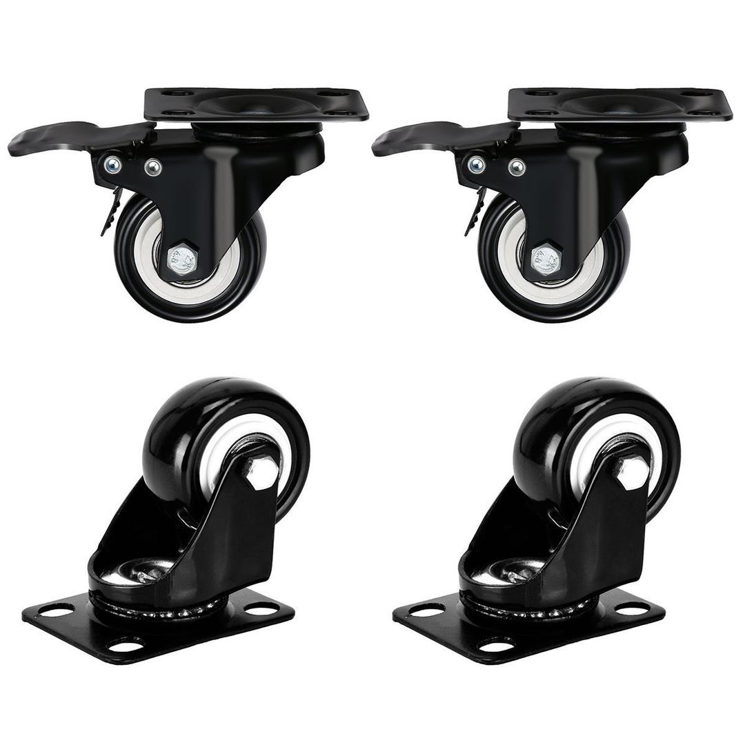 Chokelee 2" Swivel Rubber Heavy Duty Furniture Castors Rollers, PU Non-Marking Noiseless Wheels 2 with Brakes and 2 Unlocks Black
