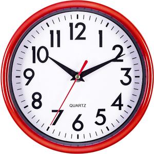 Bernhard Products Red Wall Clock 8" Retro Kitchen Silent Non-Ticking Quality Quartz Battery Operated Round Clock for Office Classroom Bedroom Bathroom Easy to Read (Candy Apple Red)