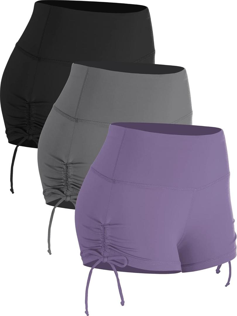 CADMUS Athletic Booty Shorts for Women 3 Pack High Waisted Workout Pro (Medium, Booty Shorts: Inseam 2",black & Grey & Lavender)