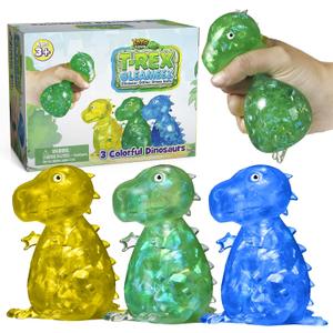 YoYa Toys Gleameez T-Rex Stress Ball Fidget Toy | Glittery Dinosaur Squeeze Toy for Anxiety Relief, Stress, Anger Management, Occupational Therapy | Colorful Squishy Ball for Kids & Adults | 3 Pack