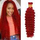 Red Boho Human Hair For Braiding Red Deep Wave Boho Bulk Human Hair for Braiding 26 26 inch No Weft Deep Curly 2 Bundles 50Gram/Bundle