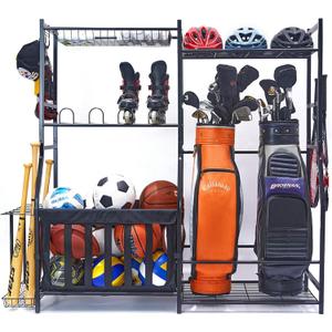 WALMANN Garage Sports Equipment Organizer, Golf Bag Stand for Garage Ball Storage Rack Indoor/Outdoor Kids Toys Storage Organizer Bins, Ball Holder with Baskets