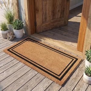 Kempf Black Border Coco Coir Doormat, 24" x 48", Non-Slip Backing, Heavy Duty Natural Fiber Front Door Welcome Entrance Mat, Low Clearance, Outdoor Indoor