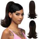 Short Drawstring Ponytail Hair Extension for Black Women 14 Inch Straight Ponytail with End Curls Synthetic Fake Hairpieces Black Brown